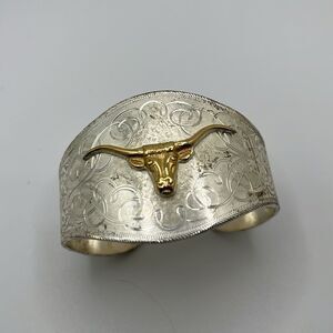 Vintage silver cuff with gold longhorn